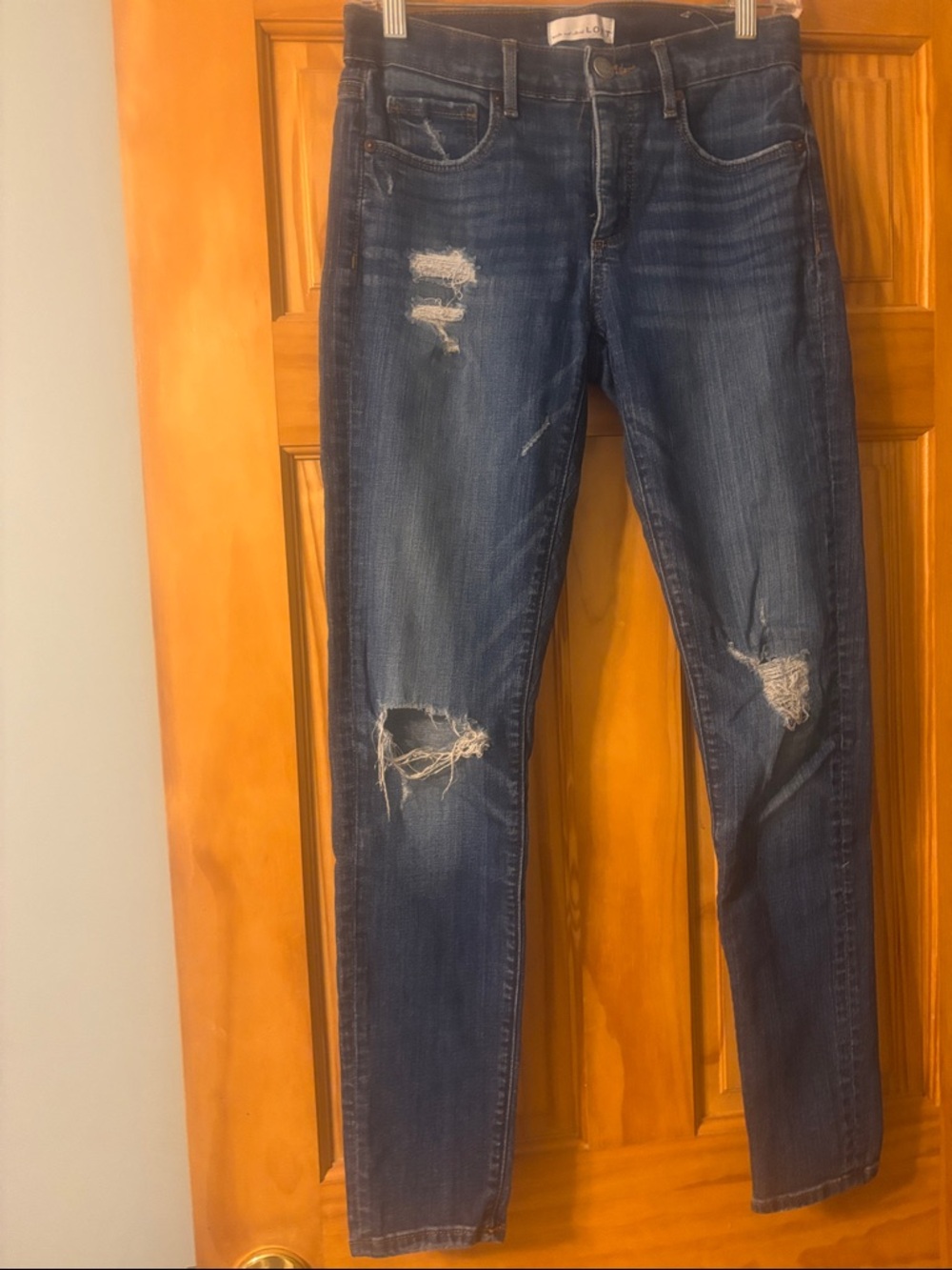 LOFT Dark Blue Distressed Skinny Jeans